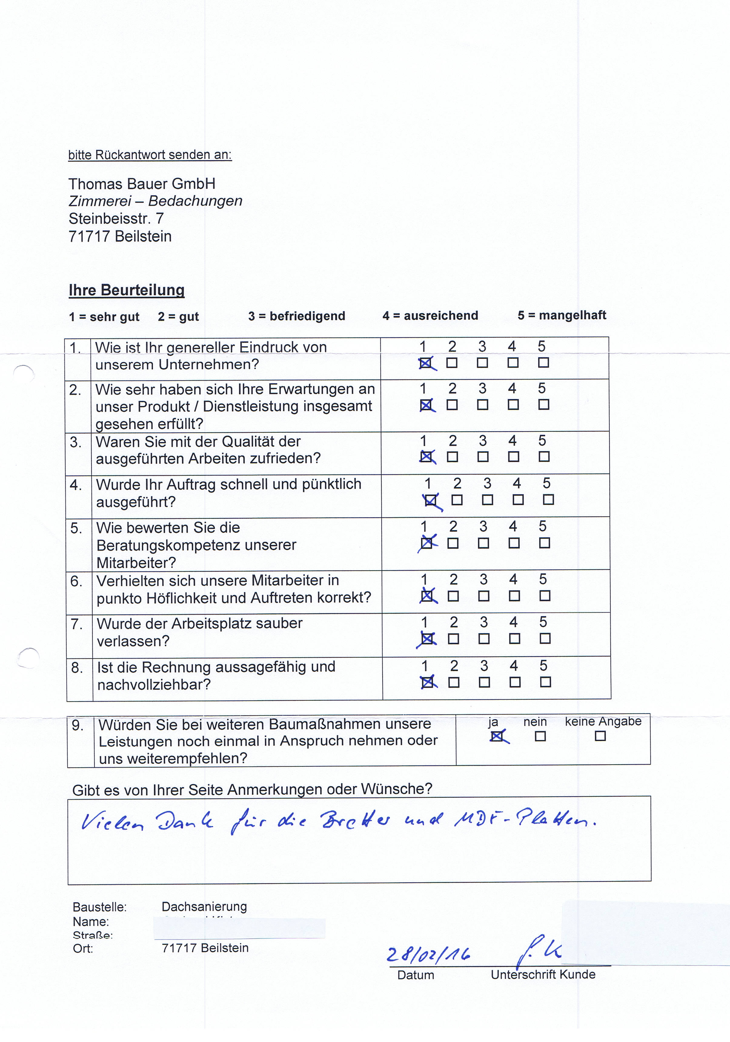 Kundenzufriedenheitsrueckmeldungen Th Bauer GmbH 2